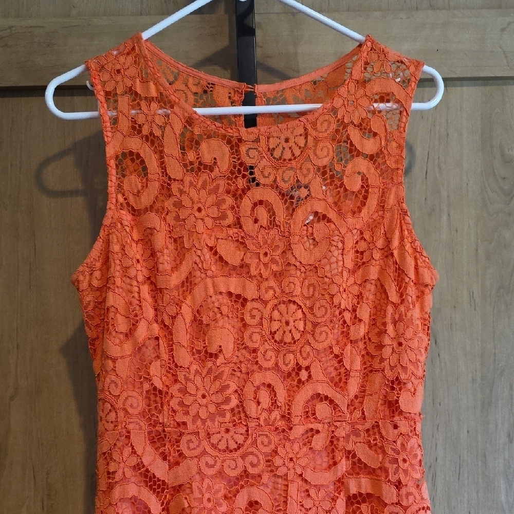(J58) Nanette Lepore Orange Lace Dress Sz 8 - Picture 2 of 7